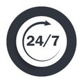 24/7 rotate arrow icon flat vector round button clean black and white design concept isolated illustration Royalty Free Stock Photo