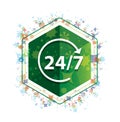 24/7 rotate arrow icon floral plants pattern green hexagon button