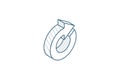 rotate arrow, update isometric icon. 3d line art technical drawing. Editable stroke vector
