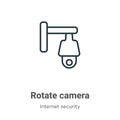 Rotate camera outline vector icon. Thin line black rotate camera icon, flat vector simple element illustration from editable Royalty Free Stock Photo