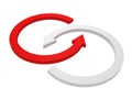 Rotate circle red and white arrows on white Royalty Free Stock Photo