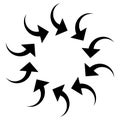 Rotate circular, radial arrows for cycle, iteration concepts. Concentric pointers for process, procedure, repetition themes.