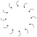 Rotate circular, radial arrows for cycle, iteration concepts. Concentric pointers for process, procedure, repetition themes.