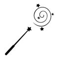 Rotate with a magic wand. Silhouette. A wand with a star on the end twists fairy dust into a spiral