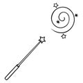 Rotate with a magic wand. A wand with a star on the end twists fairy dust into a spiral. Sketch