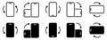 Rotate mobile phone icon set, turn phone around, device rotation with arrows, rotate smartphone