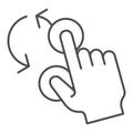 Rotate with two fingers thin line icon. Swipe vector illustration isolated on white. Tap outline style design, designed