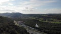 Rotating aerial view over Habsburg forest of Brugg, Umiken, Riniken, OberbÃÂ¶zberg, Linn, Villnachern, Lupfig, Hausen and Windisch