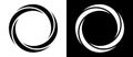 Rotating art lines in circle shape as symbol, logo or icon. A black figure on a white background and an equally white figure on