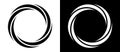Rotating art lines in circle shape as symbol, logo or icon. A black figure on a white background and an equally white figure on