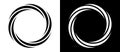 Rotating art lines in circle shape as symbol, logo or icon. A black figure on a white background and an equally white figure on Royalty Free Stock Photo