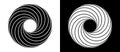 Rotating art lines in circle shape as symbol, logo or icon. A black figure on a white background and an equally white figure on Royalty Free Stock Photo