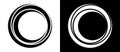 Rotating art lines in circle shape as symbol, logo or icon. Black shape on a white background and the same white shape on the Royalty Free Stock Photo