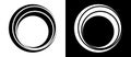 Rotating art lines in circle shape as symbol, logo or icon. Black shape on a white background and the same white shape on the Royalty Free Stock Photo