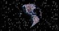 Rotating binary-digit globe depicting Americas in dark digital void, with floating bits Royalty Free Stock Photo