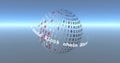 Rotating binary-digit sphere hovering in virtual 3D space, showing moving Block chain ribbon Royalty Free Stock Photo