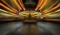 Rotating carousel with light trails in amusement park at night, ideal for entertainment backdrop Royalty Free Stock Photo