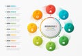 Rotating circle chart template, infographic design, visualization concept with with 8 options, steps, processes.