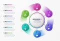Rotating circle chart template with 6 options. Vector design for