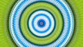 Rotating concentric circles target with psychedelic effect. Animation. Bright small and big rings flashing with bright