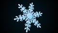 Rotating crystal snowflake against black, computer generated. 3d rendering winter backdrop