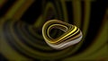 Rotating 3D circle on the background of a striped yellow and black corridor. Motion. Moving curvy dynamic irregular
