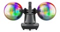 Rotating Double Ball Mirror Strobe. Disco Roto Balls, 3D rendering