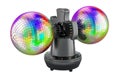 Rotating Double Ball Mirror Strobe. Disco roto balls, 3D rendering Royalty Free Stock Photo