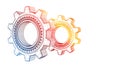 Rotating gears.Engineering technical drawing on a white background.3D illustration