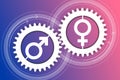 Rotating gears with male and female gender symbols