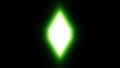 Rotating green crystal on a black screen.