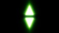 Rotating green crystal of two parts on a black screen.
