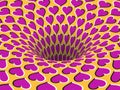 Rotating hearts patterned hole. Vector optical illusion background