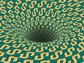 Rotating hole of moving green golden dollar signs pattern. Vector optical illusion illustration