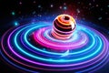 A rotating object surrounded by colorful circles. Generative AI image. Royalty Free Stock Photo