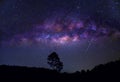 Rotating star galaxy mountain night blue sky Royalty Free Stock Photo