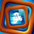 Rotating swirl square background, color rectangles with stepping blending effect with sample infographics or slogan