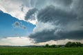 Classic supercell thunderstorm with rotating wallcloud and anvil over the great plains in South Dakota Royalty Free Stock Photo