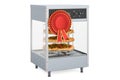 Rotating tiered pizza merchandiser racks with best choice badge, 3D rendering