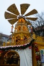 The rotating tower at the Rindermarkt Christmas market in Munich