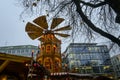 The rotating tower at the Rindermarkt Christmas market in Munich