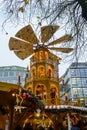 The rotating tower at the Rindermarkt Christmas market in Munich