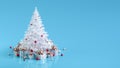 Rotating white Christmas tree with lights and gift boxes