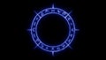 Rotating white occult circle with with stone texture and volume with mystical symbols with burning blue glow in seamless