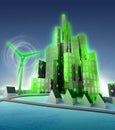 Rotating windmill powered shining green ecological city