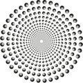 Background of black and white spheres in circular rotation endlessly with illusion of movement