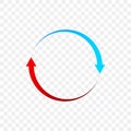 Rotation arrows circle icon. Red and blue vector arrows showing rotation circle. Royalty Free Stock Photo