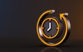 rotation clock icon on dark background 3d render concept
