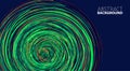Rotation. Green and versicolor thin lines on dark blue background. Vector graphics