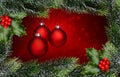 Rote Weihnachtskugeln mit WeihnachtsgrÃÂ¼n auf Rotem Hintergrund